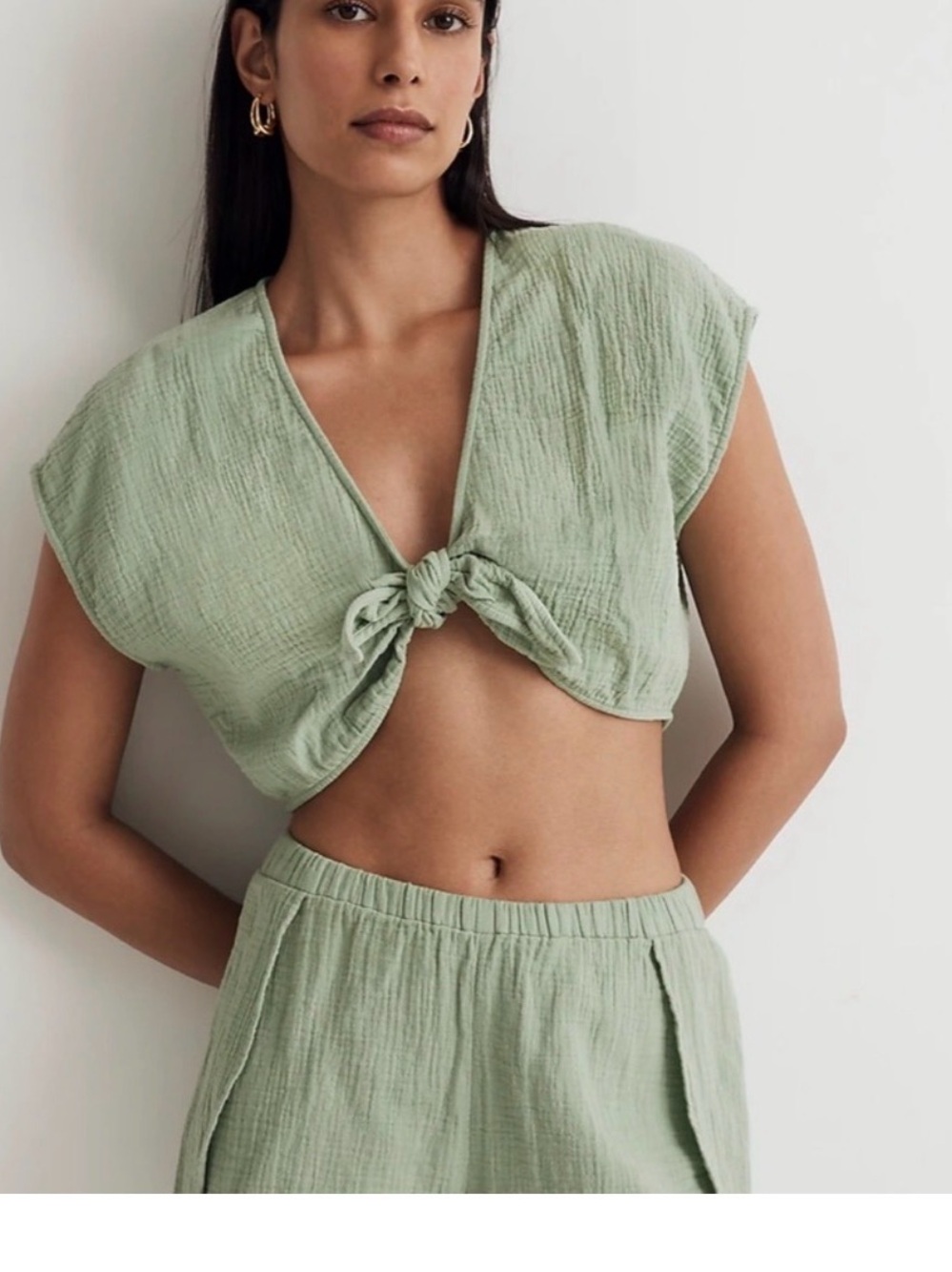 Madewell Sage Tie-Front Crop Top - Women's